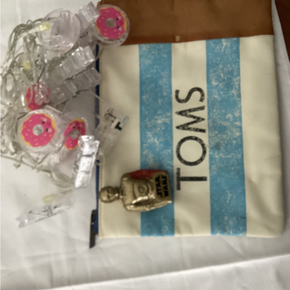 Assortment of Goodies, vintage TOMS pencil bag, Star Wars.